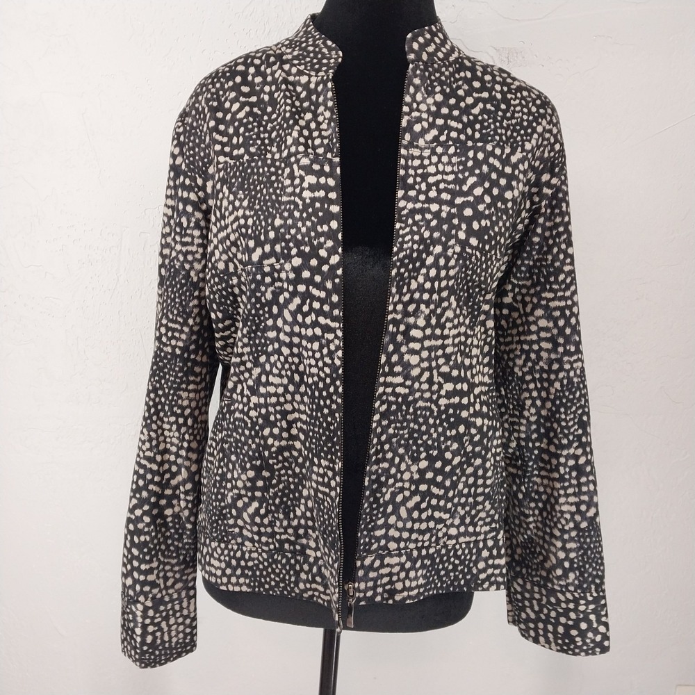 Chico's Size 0 Small Black White Animal Print Owl Lining Zip Up Jacket Women